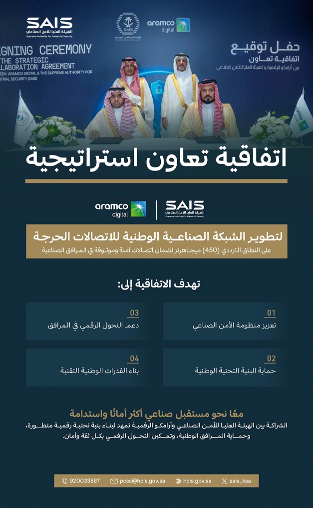 حفل توقيع اتفاقية التعاون بين الهيئة العليا للأمن الصناعي وأرامكو الرقمية